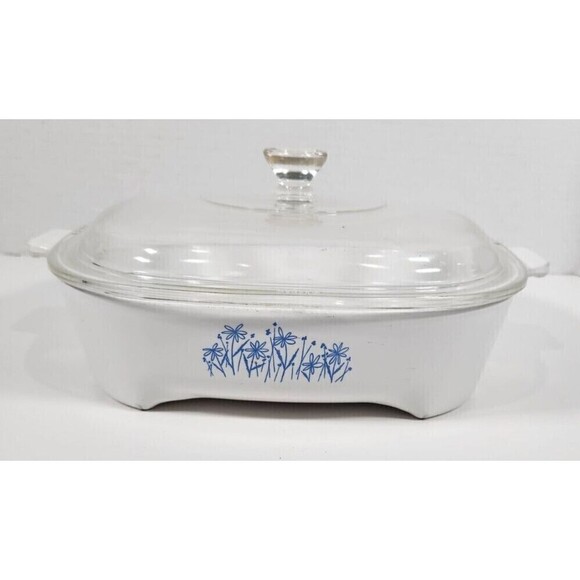 Corning Sears BLUE DAISY Microwave Browning Dish 8"x 8"x2" 8467310 w/Lid - Picture 1 of 4